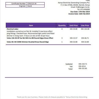 Kenya KenGen Electricity Generating Company utility bill template in Word and PDF format download template file