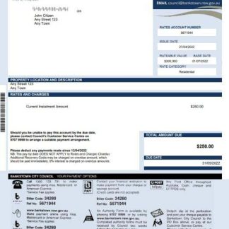 Australia NSW Bankstown City Council utility bill download template file