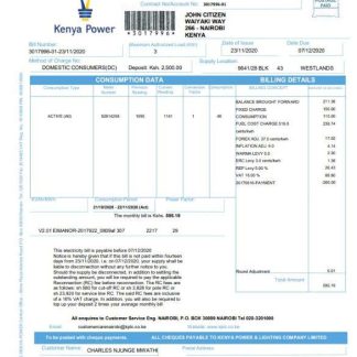 Kenya Power utility bill template in Word and PDF format download template file
