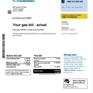 Kyrgyzstan Gazprom utility bill template in Word and PDF format download template file