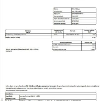 Latvia Baltcom telecommunications utility bill template in Word and PDF format (Latvian version) download template file