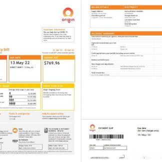 Australia Origin utility bill, Word and PDF template, 4 pages 1 2 download template file