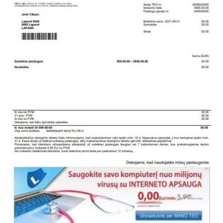Lithuania Teo utility bill template in Word and PDF format (.doc and .pdf) download template file