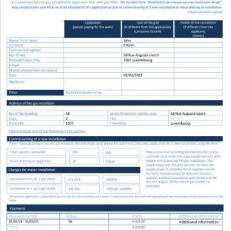Luxembourg Creos gas utility bill template in Word and PDF format download template file