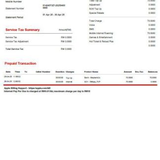 Malaysia Hotlink utility bill template in Word and PDF formats download template file