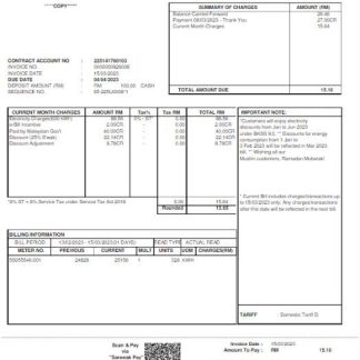 MALAYSIA SARAWAK ENERGY utility bill Wordd and PDF template download template file