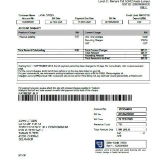 Malaysia Telekom utility bill template in Word and PDF formats download template file