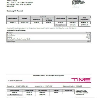 Malaysia Time utility bill template in Word and PDF formats download template file