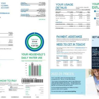 Melbourne Yarra Valley Water water utility bill Word and PDF formats, 2 pages download template file