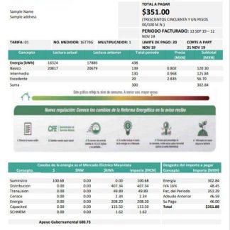 Mexico Electricity CFE utility bill template in Word and PDF format, fully editable download template file