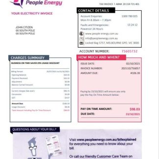 Australia People Energy electricity utility bill download template file