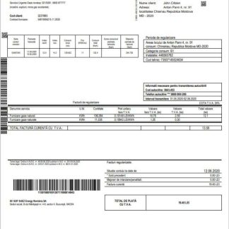 Moldova Gas utility bill template in Word and PDF format download template file