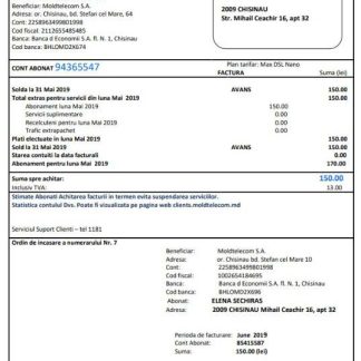 Moldova Moldtelecom utility bill template in Word and PDF format, fully editable download template file
