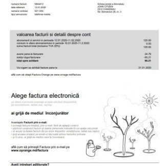 Moldova Orange Factura utility bill template in Word and PDF format download template file