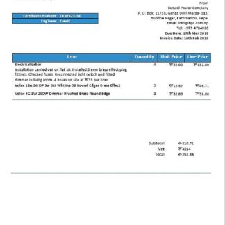 Nepal Butwal Power Company Limited electricity utility bill template in Word and PDF format download template file