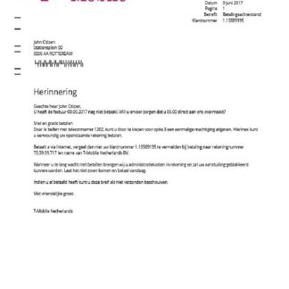 Netherlands T Mobile utility bill template in Word and PDF format download template file
