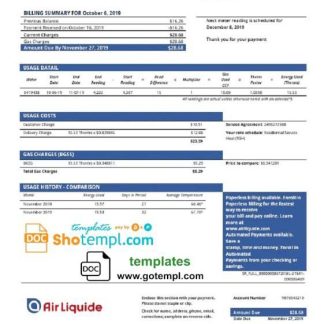 New Zealand Air Liquide gas utility bill template in Word and PDF format download template file