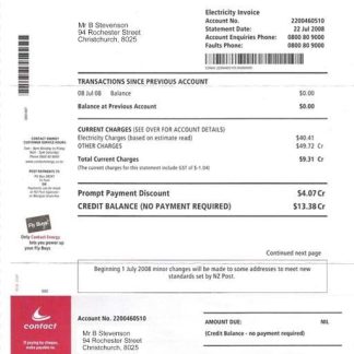 New Zealand Electricity utility bill PSD download template file
