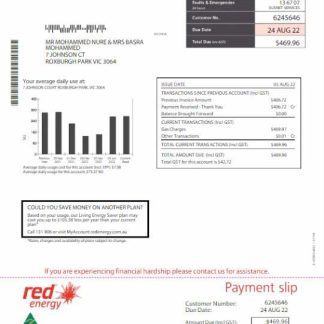 AUSTRALIA RED ENERGY utility bill Word and PDF template download template file