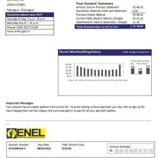 Nicaragua Nicaraguan Electricity Company ENEL electricity utility bill template in Word and PDF format download template file