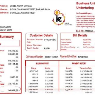 NIGEIA IKEJA utility bill Word and PDF template download template file