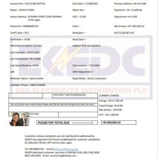Nigeria Eko Electricity Distribution Company (EKEDC) utility bill template in Word and PDF format download template file