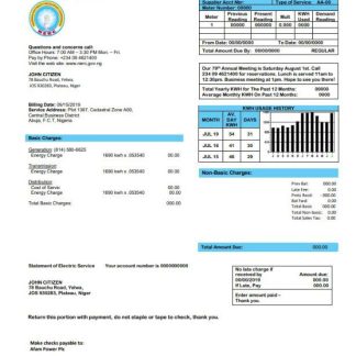 Nigeria Nigerian Electricity Regulatory Commission electricity utility bill template in Word and PDF format download template file