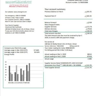 Oman Electricity Transmission Company electricity utility bill template in Word and PDF format download template file