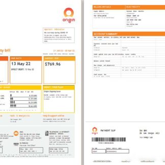 Origin utility bill template, in Word and PDF format, 4 pages download template file