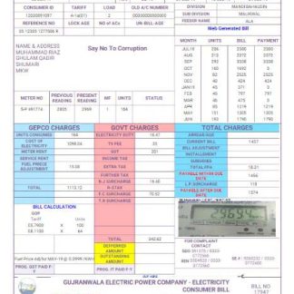 PAKISTAN GUJRANWALA ELECTRICPOWER utility bill Word and PDF template download template file