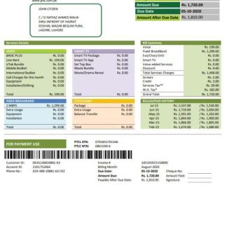 Pakistan PTCL utility bill template in Word and PDF format download template file