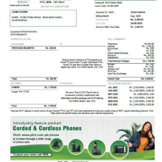 Pakistan PTCL utility bill template in Word and PDF formats download template file
