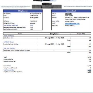 Pakistan StormFiber utility bill template in Word and PDF formats download template file