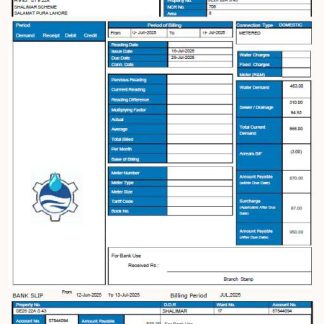 Pakistan WASA utility bill template in Word and PDF formats, version 2 download template file
