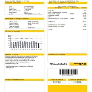 Peru Luz de Sur utility bill template in Word and PDF format, fully editable download template file