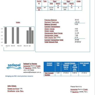 Peru Sedapal La Atarjea water utility bill in Word format download template file