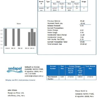 Peru Sedapal La Atarjea water utility bill template in Word and PDF format download template file