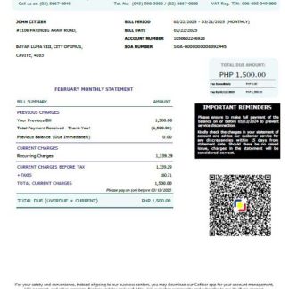 Philippines Converge utility bill template in Word and PDF formats download template file