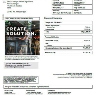 Philippines Globe myBusiness utility bill template in Word and PDF formats download template file