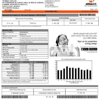 Philippines Meralco electricity utility bill template, fully editable in PSD format download template file