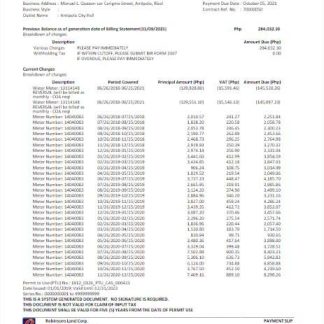 PHILIPPINES ROBINSON LAND CORPORATION utility bill Word and PDF template download template file