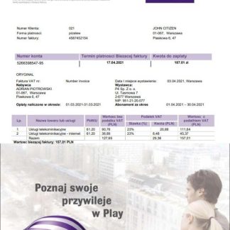 Poland Play utility bill template in Word and PDF format, fully editable download template file