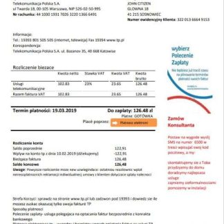 Poland TP utility bill template in Word and PDF format download template file