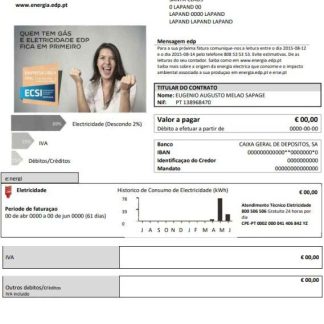 Portugal EDP electricity utility bill template in Word and PDF format download template file