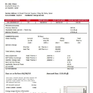 Qatar Power Company electricity utility bill template in Word and PDF format download template file