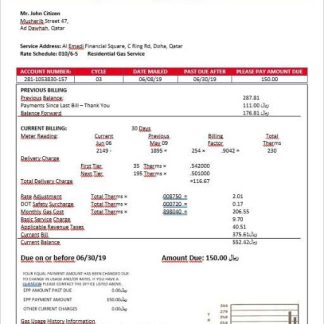 Qatar Power Company QPOWER electricity bill in Word format download template file