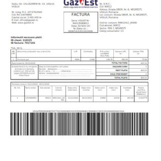 ROMANIA GAZ EST utility bill Word and PDF template download template file