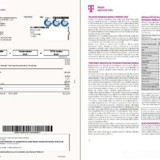 Romania T Mobile utility bill template in Word and PDF formats, 4 pages, 1 2 pages download template file