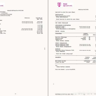 Romania T Mobile utility bill template in Word and PDF formats, 4 pages, 3 4 pages download template file