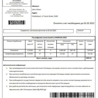 Russia Gazprom utility bill template in Word and PDF format, fully editable download template file